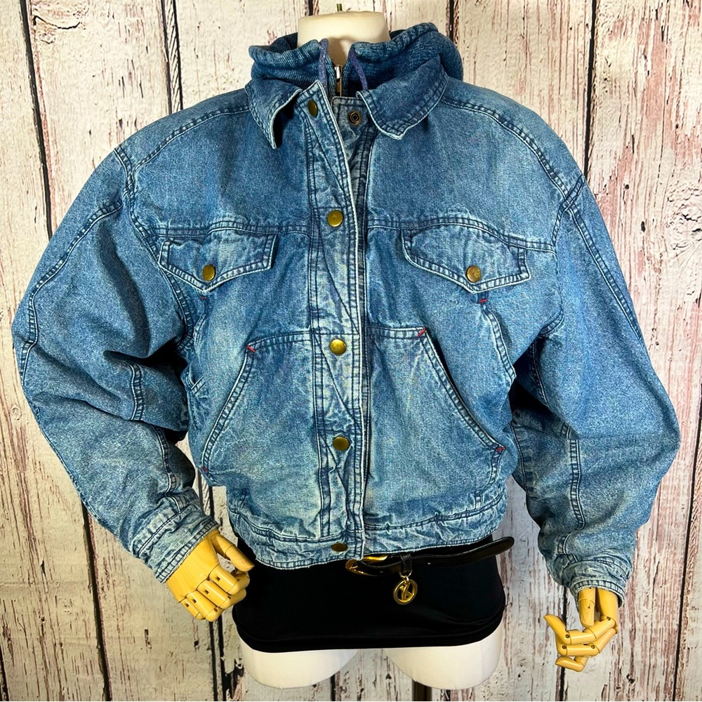 Vintage Blue Jean Jacket - Hooded Denim Bomber